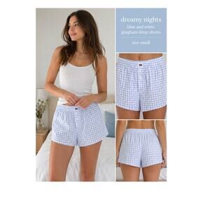 Better Together Dreamy Nights Boxer Shorts Sleepwear Blue White Gingham Small